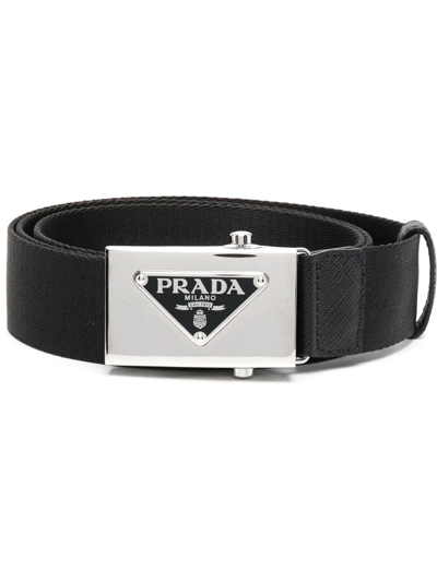 Prada Triangle Logo Saffiano Leather Belt In F0002 Nero
