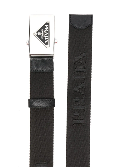 Shop Prada Triangle Logo Buckle Belt In F0002 Nero