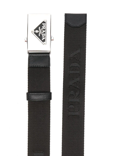 Prada Triangle Logo Saffiano Leather Belt In F0002 Nero