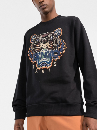 Shop Kenzo Logo Print Crew Neck Sweatshirt In Black