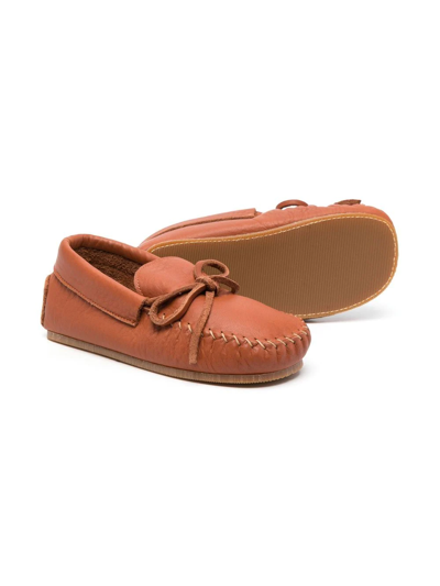 Pèpè Leather Bow-detail Loafers In Brown