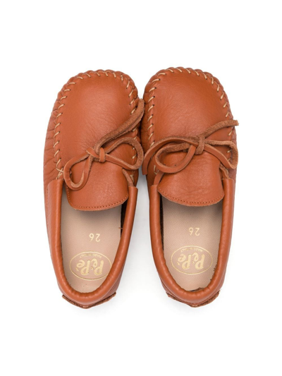 Pèpè Leather Bow-detail Loafers In Brown