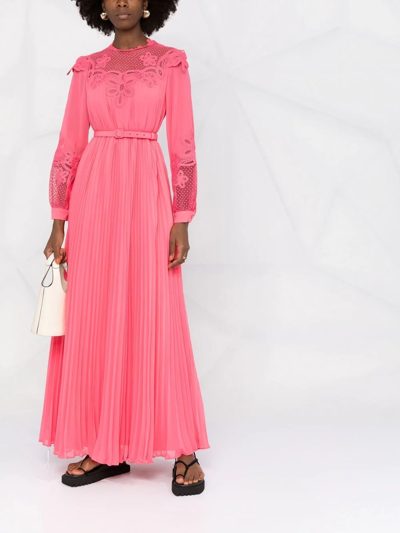 Shop Self-portrait Lace-panel Maxi Dress In Pink