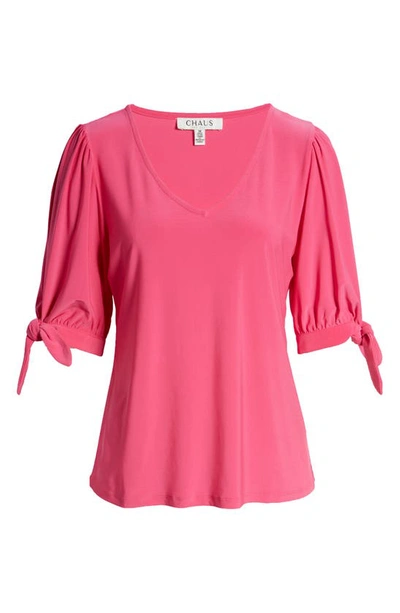 Shop Chaus V-neck Tie Sleeve Blouse In Rose Pink