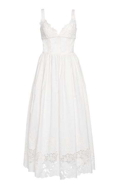 Shop Elie Saab Women's Embroidered Cotton Midi Dress In White
