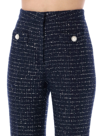 Shop Alessandra Rich Sequin Tweed Flared Pants In Navy