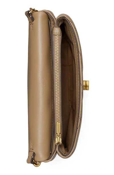 Tory Burch Kira Chevron Quilted Leather Wallet On A Chain In Pebblestone