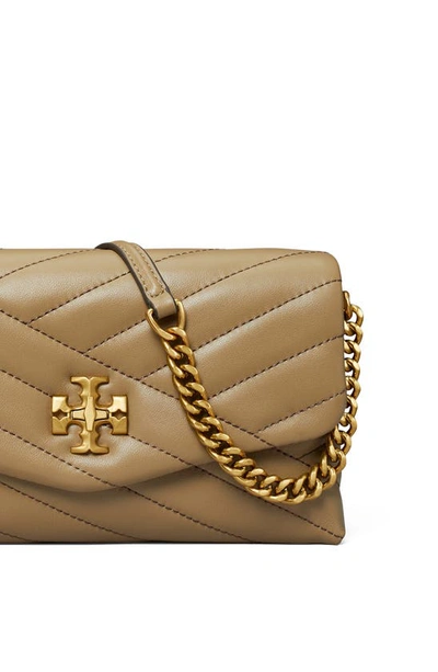 Shop Tory Burch Kira Chevron Quilted Leather Wallet On A Chain In Pebblestone