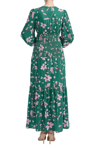Kimi And Kai Caroline Bloused Sleeve Smocked Maternity Maxi Dress In Multicolored