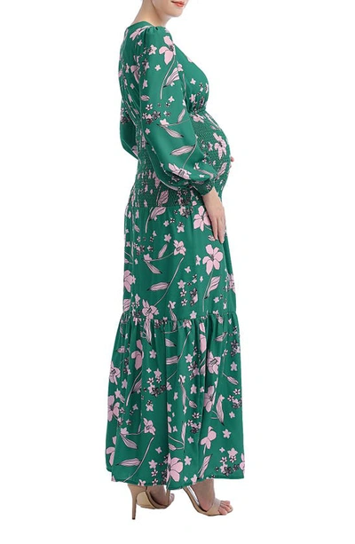 Kimi And Kai Caroline Bloused Sleeve Smocked Maternity Maxi Dress In Multicolored