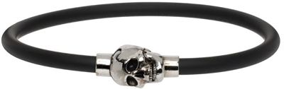 Shop Alexander Mcqueen Black Cord Skull Bracelet In 8560 Natural/a.silve