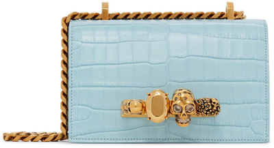 Shop Alexander Mcqueen Blue Mini Jewelled Shoulder Bag In 4506 Pale Blue