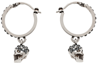 Shop Alexander Mcqueen Gunmetal Skull Hoop Earrings In 1177 0446+jet Hemati