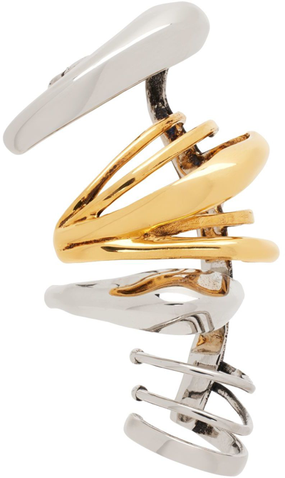 Shop Alexander Mcqueen Silver & Gold Multi Hoop Cuff Earring In 8815 0446+0448