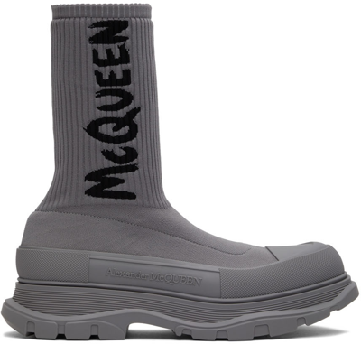 Alexander Mcqueen Gray Graffiti Tread Slick High-top Sneakers In 1817 True Grey/blk/t
