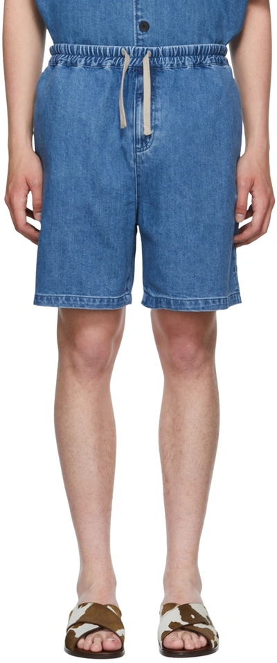 Shop Frame Blue Denim Shorts In Blue Jean
