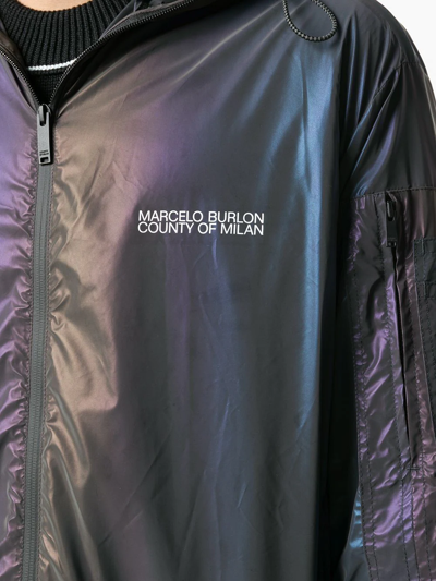 Shop Marcelo Burlon County Of Milan Iridescent Lightweight Hooded Jacket In 1001 Black White