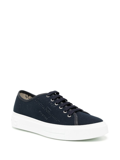 Ferragamo Borg Logo-print Sneakers In Blue