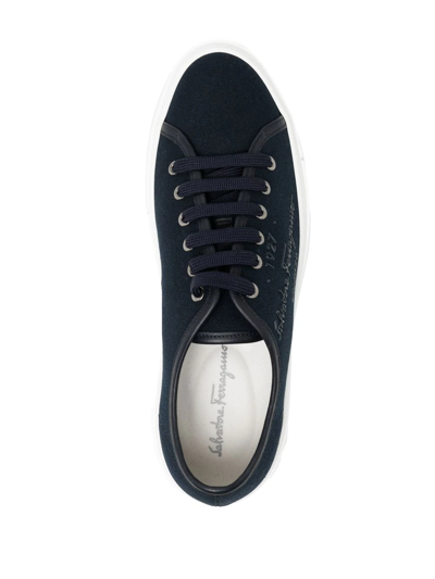 Ferragamo Borg Logo-print Sneakers In Blue