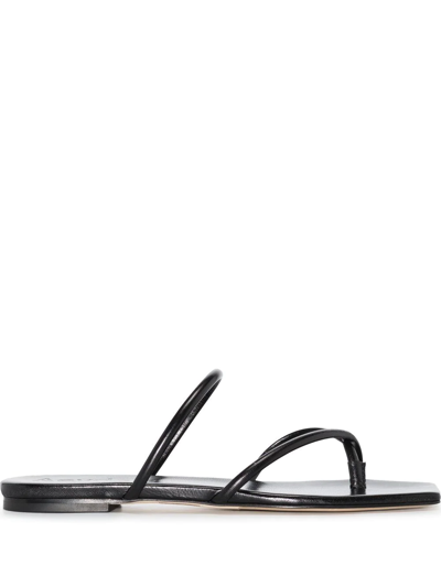 Shop Aeyde Square-toe Flat Sandals In Black