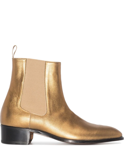 Shop Tom Ford Metallic Leather Chelsea Boots In Gold