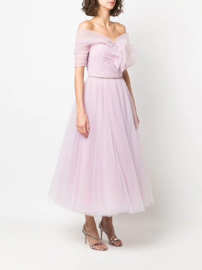 Shop Jenny Packham Bow-detailed Chiffon Midi Dress In Pink