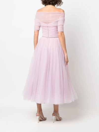 Shop Jenny Packham Bow-detailed Chiffon Midi Dress In Pink