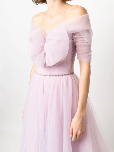 Shop Jenny Packham Bow-detailed Chiffon Midi Dress In Pink