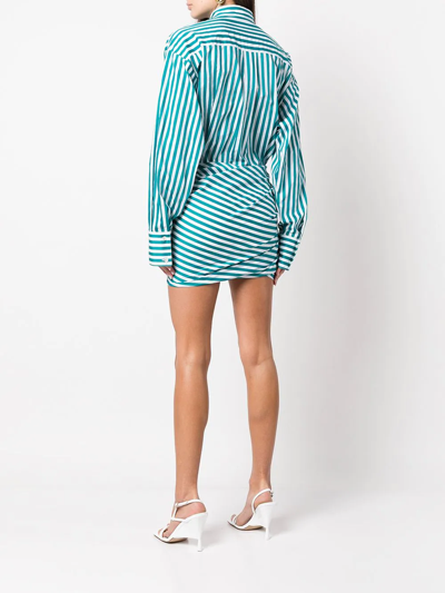 Shop Monse Striped Gathered Shirtdress In Green