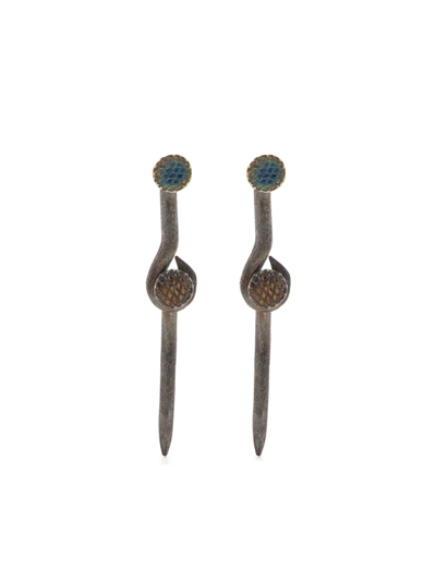 Shop Guidi Nail-detail Drop Earrings In Silver