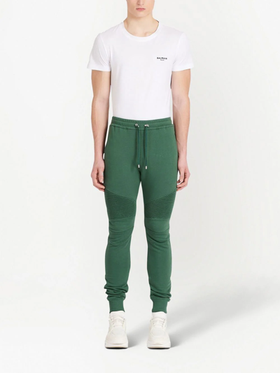 Shop Balmain Drawstring Cotton Track Pants In Green