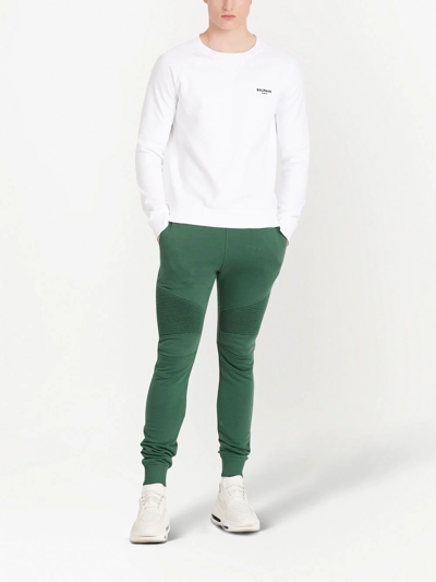 Shop Balmain Drawstring Cotton Track Pants In Green