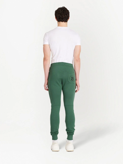 Shop Balmain Drawstring Cotton Track Pants In Green