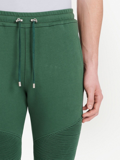 Shop Balmain Drawstring Cotton Track Pants In Green