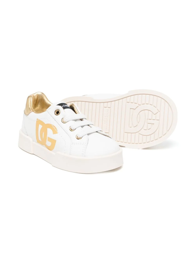 Shop Dolce & Gabbana Logo-print Leather Sneakers In White