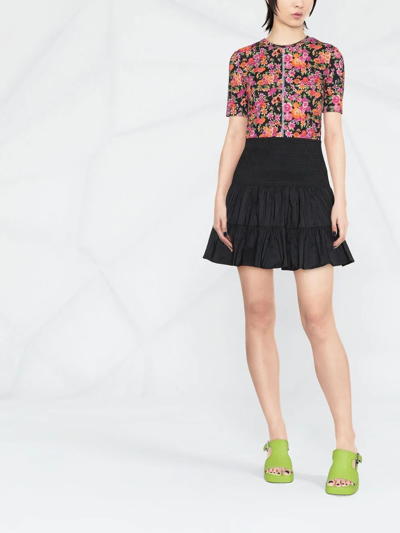 Shop Maje Ruffle-detail Smocked Miniskirt In Black
