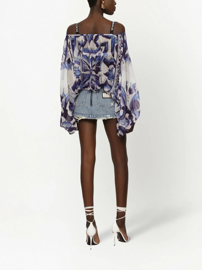Shop Dolce & Gabbana Zebra-print Chiffon Blouse In Blue