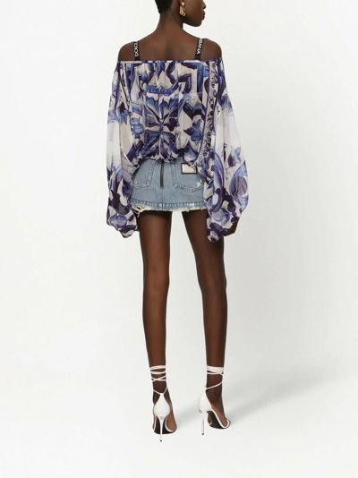 Dolce & Gabbana Zebra-print Chiffon Blouse In Blue