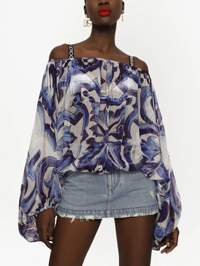 Shop Dolce & Gabbana Zebra-print Chiffon Blouse In Blue