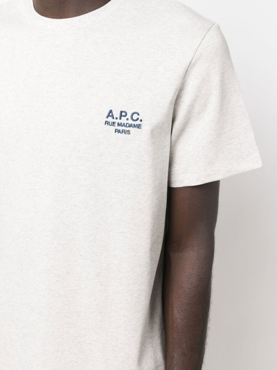 Shop Apc Logo-embroidered Cotton T-shirt In Grey