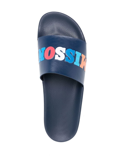 Shop Missoni Logo-print Open-toe Slides In Blue
