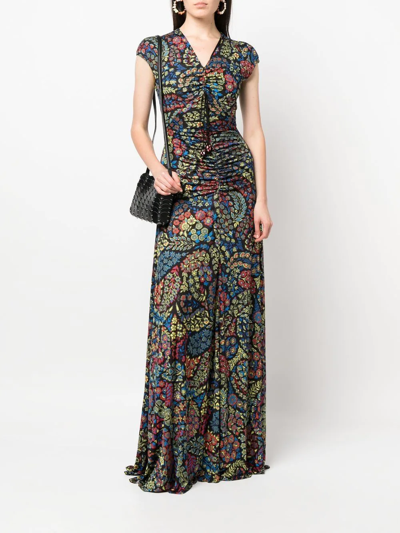 Shop Etro Floral Embroidered Maxi Dress In Black