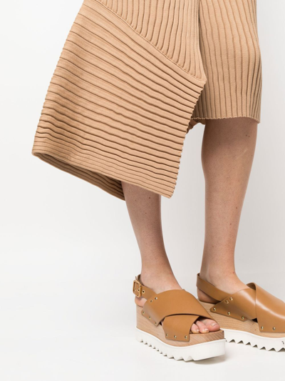 Stella Mccartney Ribbed Asymmetric Hem Cotton Midi Skirt In Brown