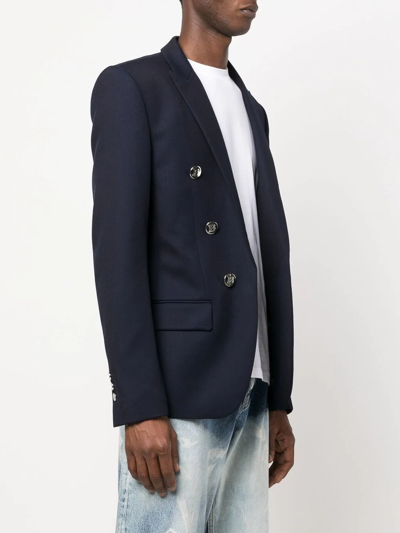 Shop Balmain Double-breasted Tailored Blazer In Blue
