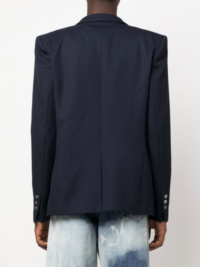 Shop Balmain Double-breasted Tailored Blazer In Blue