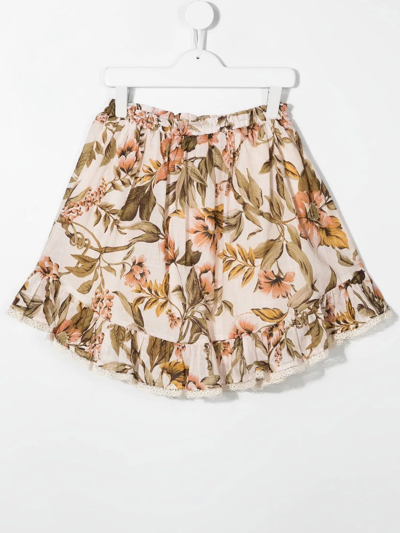 Shop Zimmermann Anneke Floral-print Flounce Skirt In Neutrals