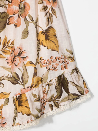 Zimmermann Kids Anneke Ruffled Floral-print Cotton Skirt In Neutrals
