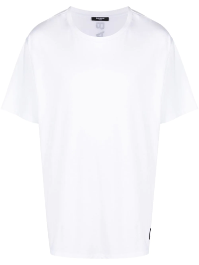 Shop Balmain Logo-patch Cotton T-shirt In White