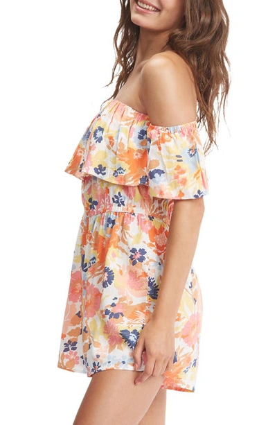 Shop Roxy Another Day Off The Shoulder Dot Print Romper In Snow White Floral Escape