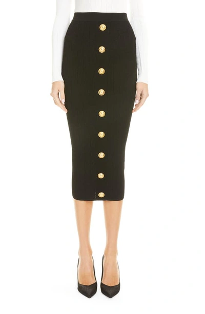 Balmain Button-embellished Jacquard-knit Midi Skirt In 0pa 0pa Noir